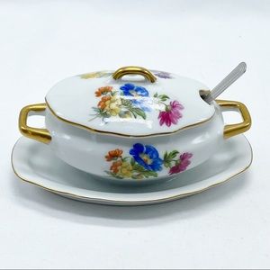 Vintage Lefton Handpainted Floral Sugar Dish with Spoon